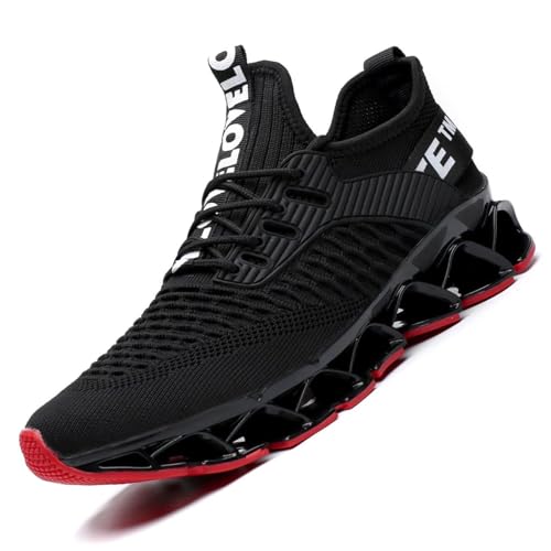 Socviis メンズ スニーカー ジョギング カジュアル 運動靴 ウォーキング 通気性 アウトドア トレーニングシューズ 学生 通学 サラリーマン ブラック/レッド 25.0 cm