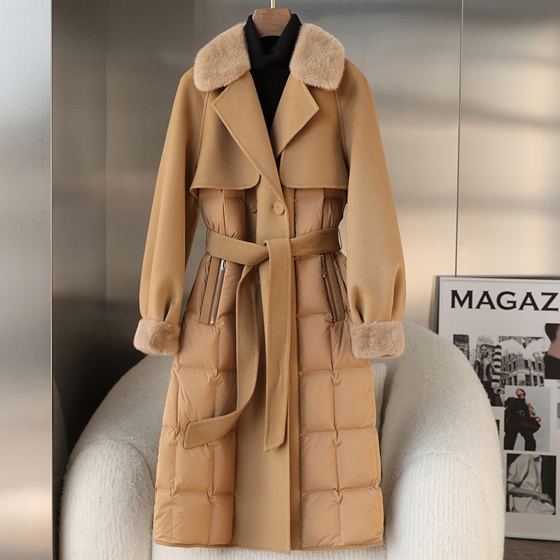 2024年冬レディースミッドレングスニューミンクウールカシミヤコート