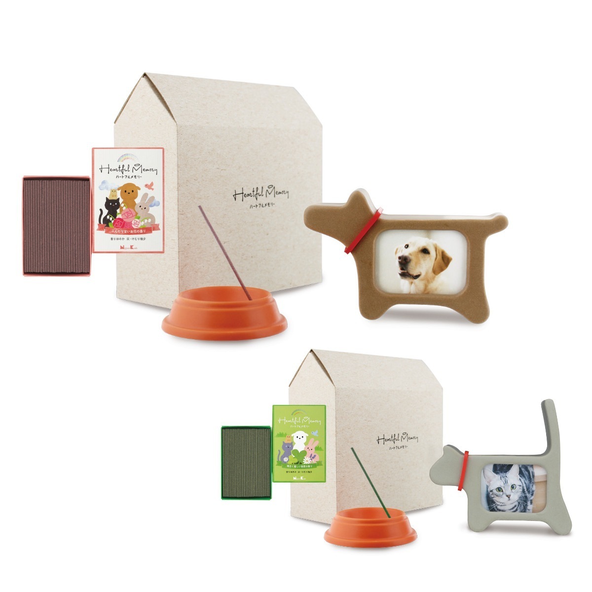 ペット仏具 ハートフルメモリーセット エンジェル 愛犬 愛猫 供養 手元供養 写真立て お線香 お線香立て お供え ペット 犬用 ホワイトフローラルの香り 猫用 グリーンフローラルの香り 寝室