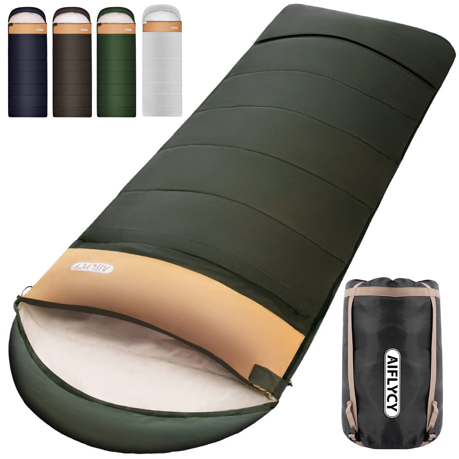 寝袋 冬用 封筒型 AIFLYCY シュラフ 冬用 コンパクト【足元に二重保温230T防水】1.8Kg 2.2Kg 1.4Kg 快適温度-15℃-25℃ 簡単収納 封筒型 軽量 シュラフ 中綿 登山