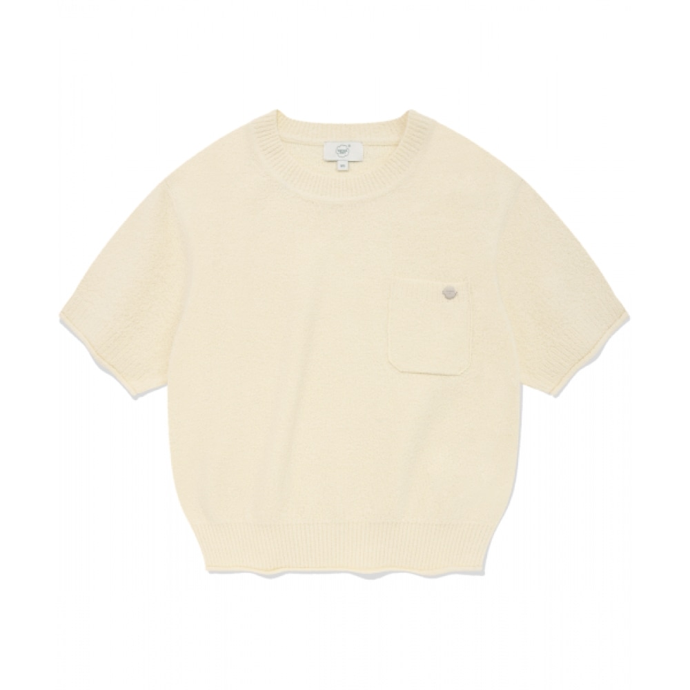 COVERNAT 女性用ラウンドブックル半袖ニットアイボリー