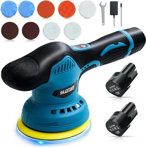 ポリッシャー 充電式 ダブルアクション ポリッシャー 大容量バッテリ一2個搭載 車 コードレスポリッシャー 充電式ポリッシャー 電動ポリッシャー ブルー