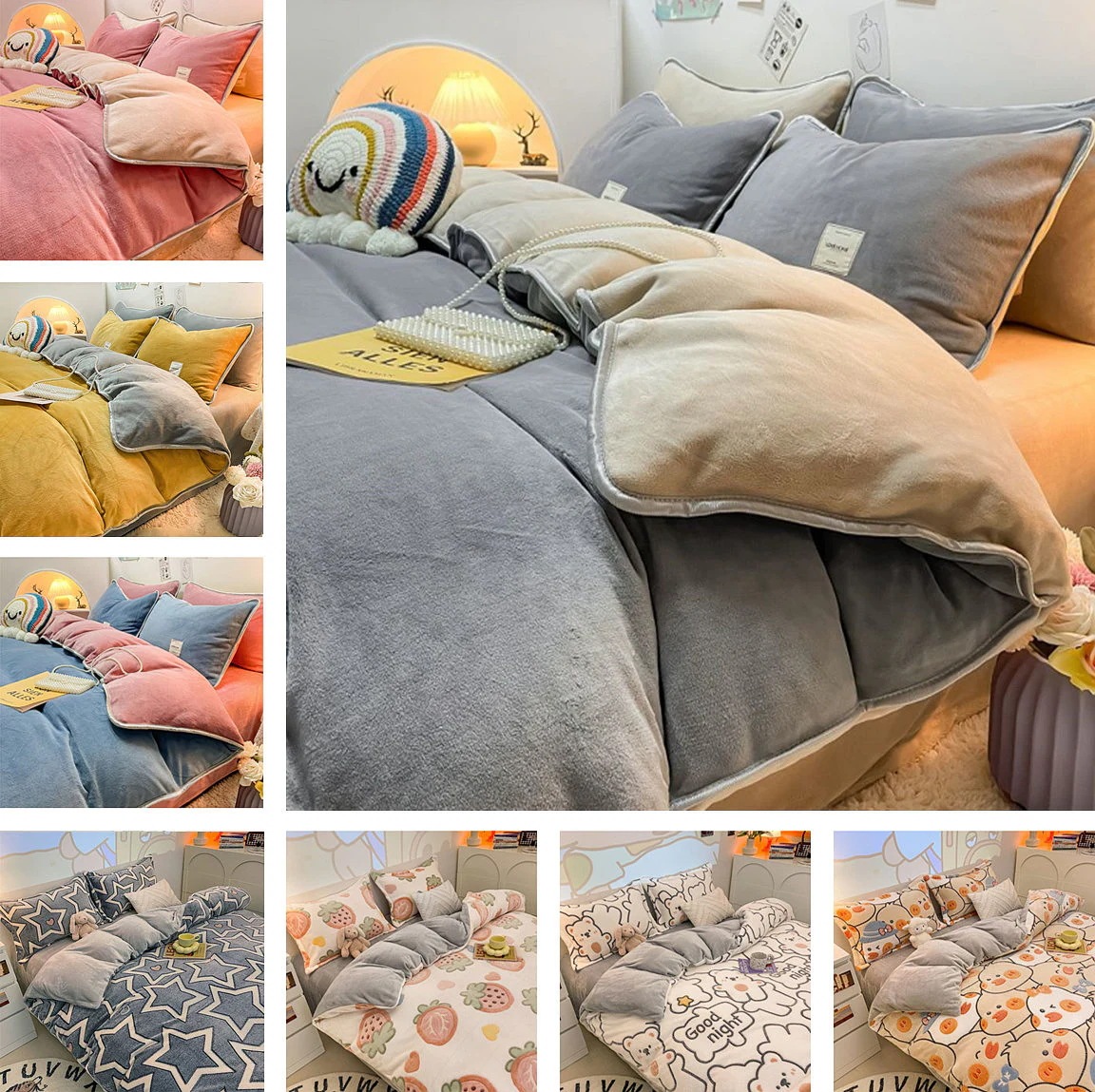 韓国ファッション 布団カバー シンプルデザイン 寝具冬のベッド用品サンゴの絨毯 掛布団カバー あったか布団カバー 防臭 洗える 4,770円