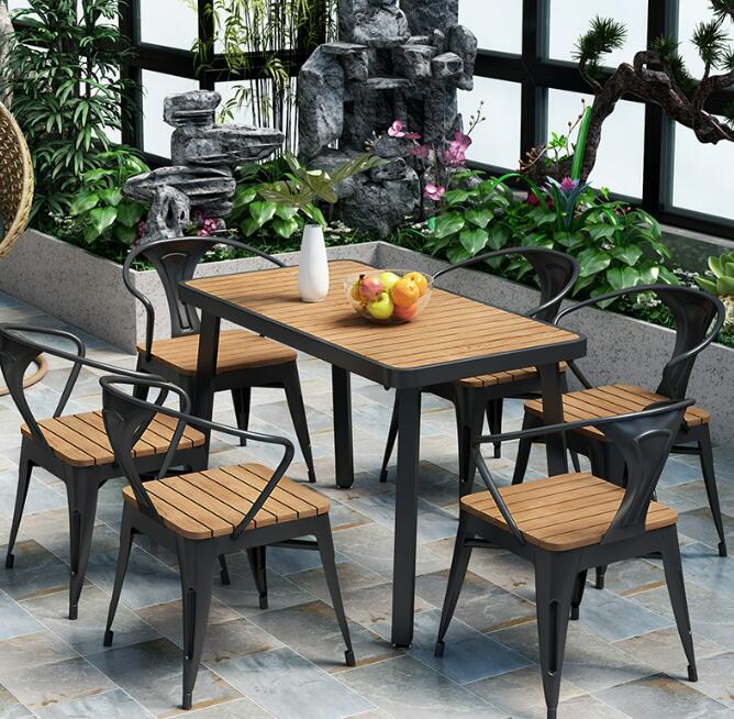 シンプルアウトドア木製テーブル椅子屋外カフェオープンテーブル椅子　別荘　庭テーブル