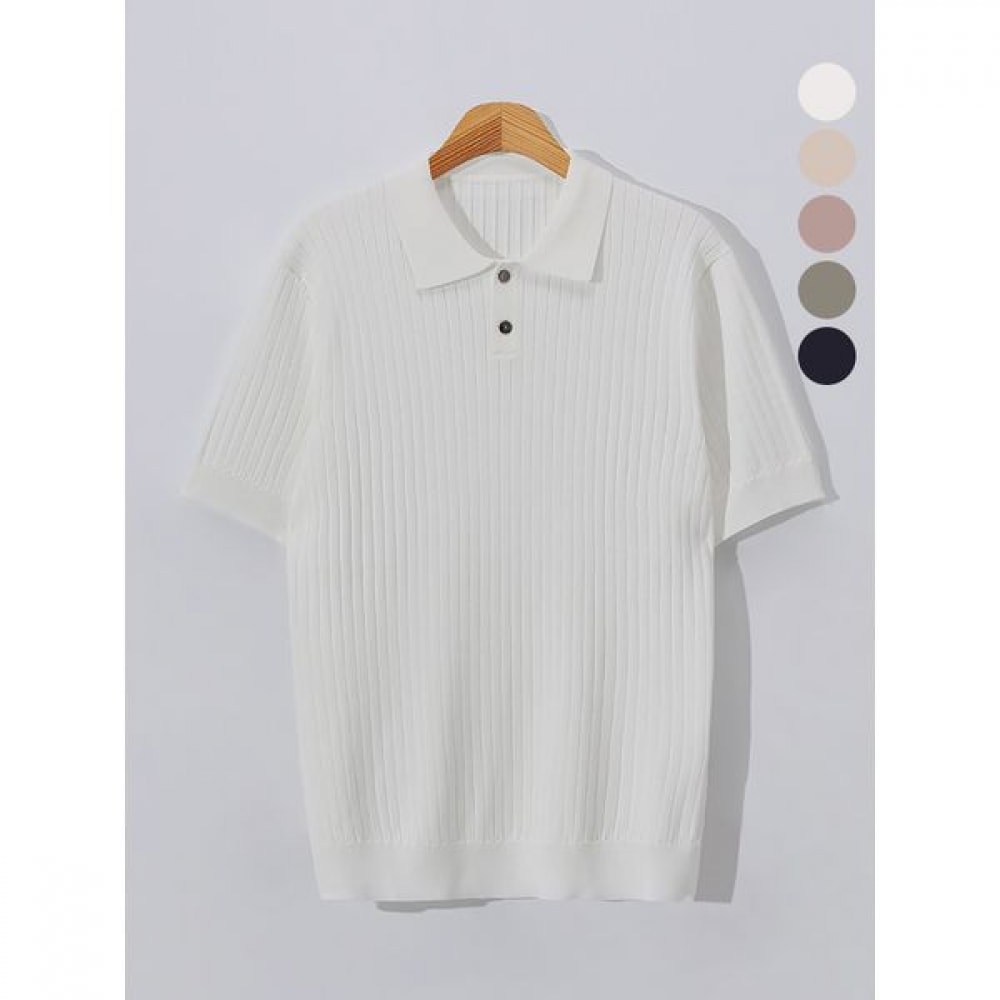 [ジュアンス] カラーネックビスコースジャージーニット半袖TシャツGOCT1074