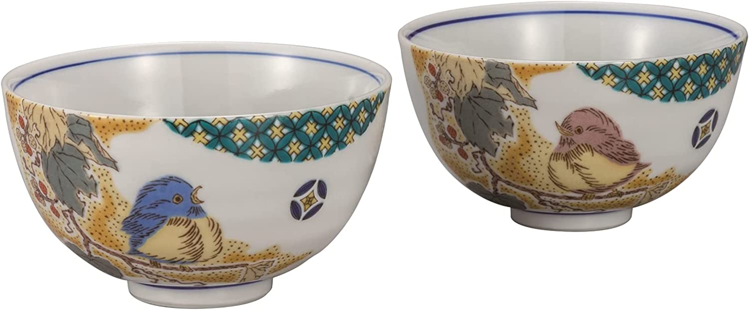 九谷焼　組飯碗　小紋吉田屋雀 K7-459　夫婦茶碗