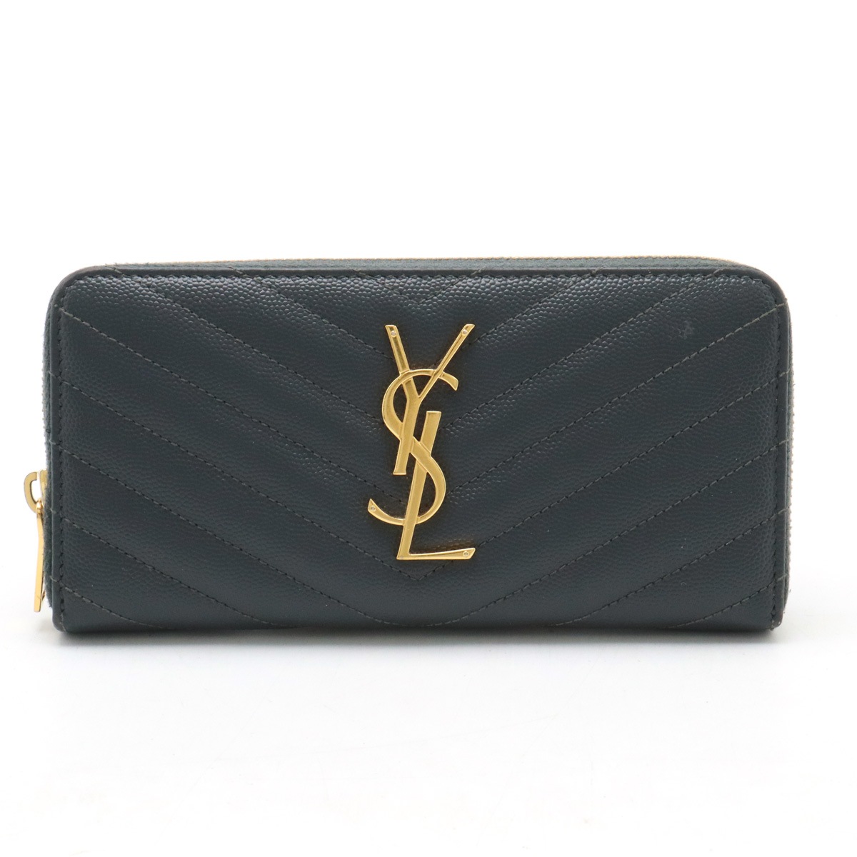 YSL イブサンローラン モノグラム ラウンドファスナー長財布 レザー グレー ゴールド金具 358094 27,160円