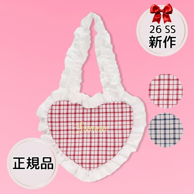 Shirring Heart Bag シャーリングハートバッグ レッド ネイビー トートバッグ レース Y2K ガーリー 韓国ファッション 推し活バッグ