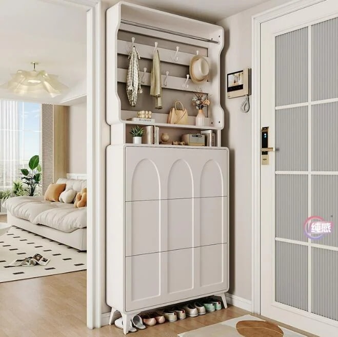 北欧風玄関入口一体型シューズキャビネット　シューズボックス靴収納　靴棚家庭収納ハンガー　多機能靴棚