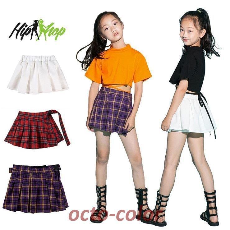 キッズダンス衣装 スカート 韓国 チェック柄 白 赤 紫 女の子 ヒップホップ チア チアガール キッズ ダンス 衣装 スカート 可愛い 体操服 演出服 発表会 120 130