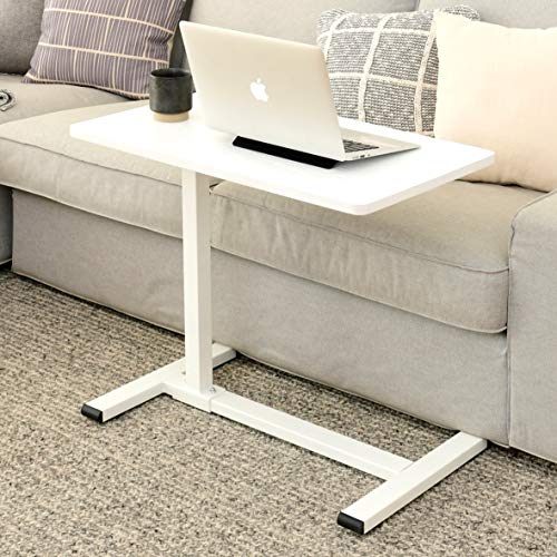 色：モクメホワイト [山善] 昇降式 サイドテーブル 高さ60-95* 4cmの隙間に入る低床キャス
