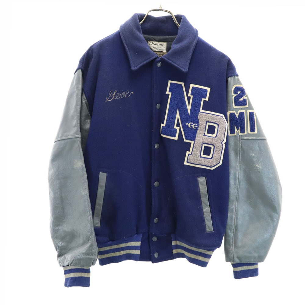 70s ヴィンテージ スタジャン ネイビー系 袖レザー ブルゾン メンズ 12,458円