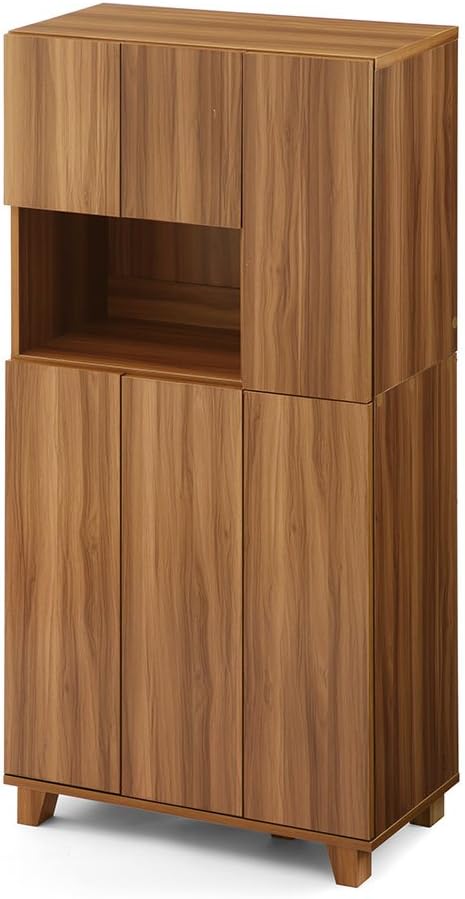 シューズボックス 下駄箱 大容量 幅75×奥行37×高さ151.3cm 最大23足 靴箱 玄関 扉付き プッシュ式 可動棚 ウォールナット