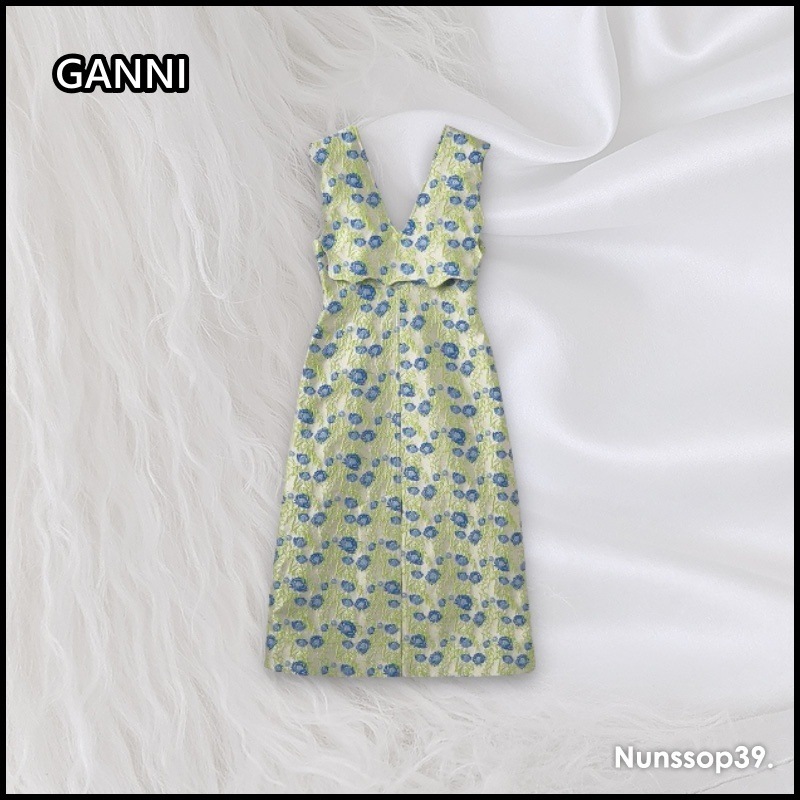 GANNI F7645 873 3D JACQUARD RHYTHM COLLAR LONG DRESS