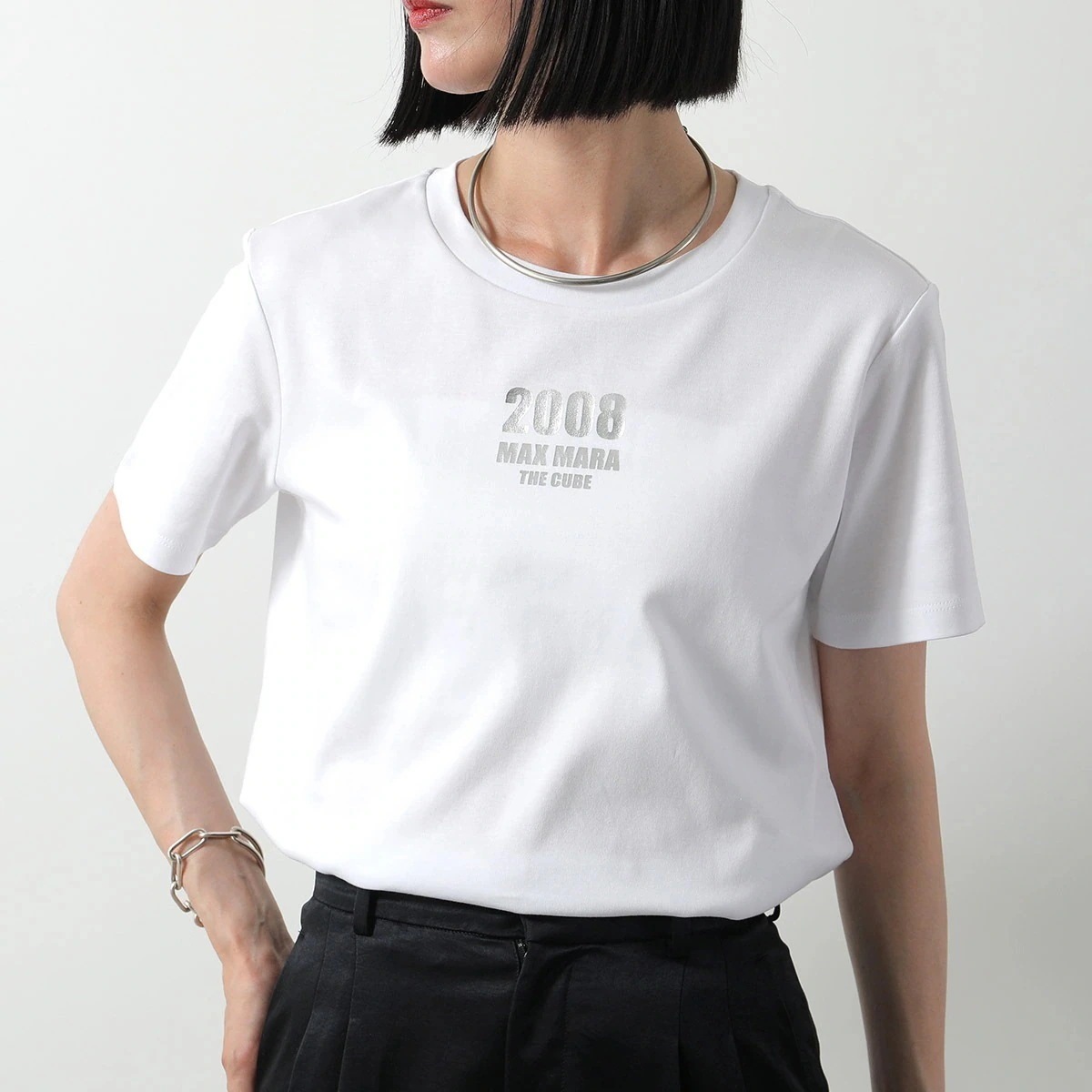 S MAX MARA The Cube エス マックスマーラ ザ キューブ Tシャツ QUIETO クイエート レディース 半袖 カットソー クルーネック ロゴT ストレッチ 001