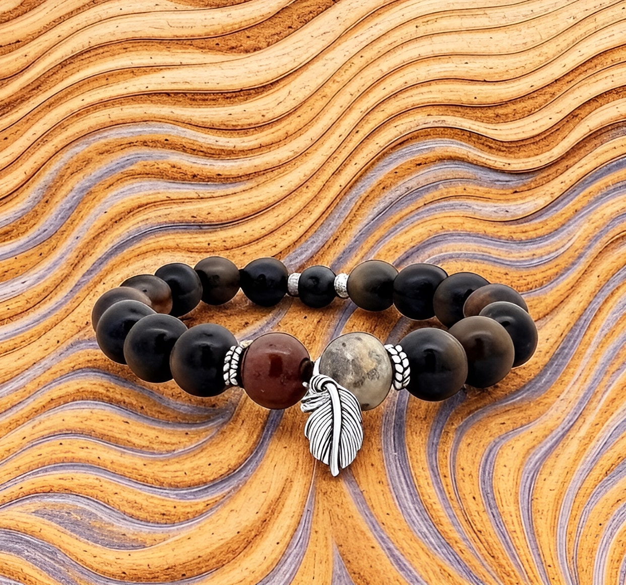 エネルギーフロー ブラック ブラウン エジプトゴールド ラッキーストーン 風水 クリスタル 祝福ブレスレット