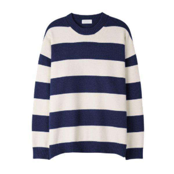 メンズソフトモーダルボーダーラウンドニットティー SG-KN-Q030-ネイビー