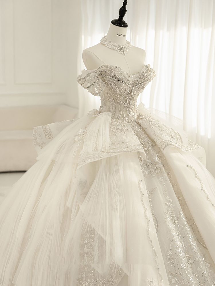 ワンショルダーウェディングドレス2025花嫁重工業ラージテールホワイト主糸 14,194円