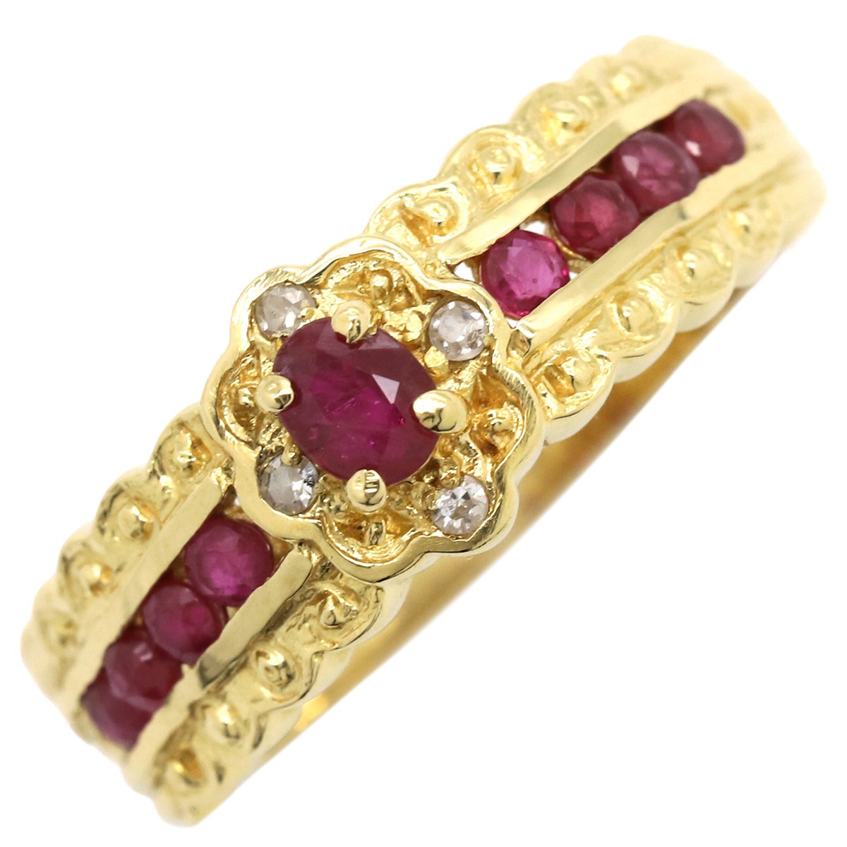 リング 指輪 ルビー ダイヤリング K18YG ルビー ダイヤモンド イエローゴールド レッド 赤 1Pダイヤ 11号【中古】