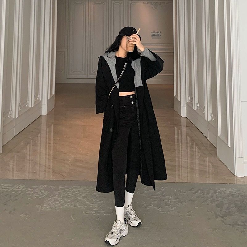 新作 フェイクレイヤードコート 韓国春 ロングチェスターコート 韓国ファッションても い大きいサイズS-2XLコート レディースラシャジャケットコートロングコートレディース 冬