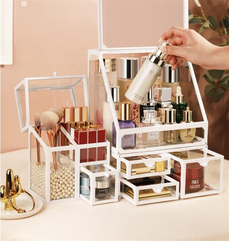 クオリティ保障大ヒット韓国ファッション 組織 棚 タイドファッション 家庭用 防塵 化粧品 収納ボックス 大容量 クリア デスクトップ リップスティック スキンケア ドレッシングテーブル