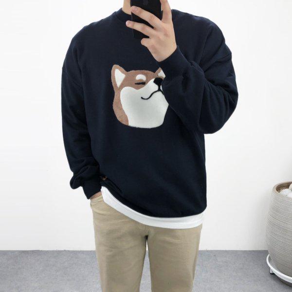 オーバーフィット 特厚 シバ犬パッチ スウェットシャツ 男女兼用 Tシャツ 5色