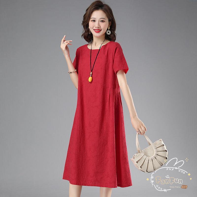 ワンピース ロング レディース 半袖 春 夏 きれいめ カジュアル 体型カバー 膝丈 30代 40代 着痩せ シンプル 薄手 おしゃれ