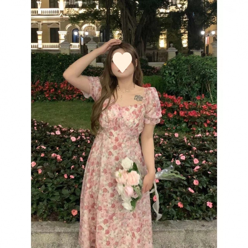 【1つ買うと10つ無料】長いローズロクルスやや太ったドレスは細い袖の花のスカートプリンセスを示しています