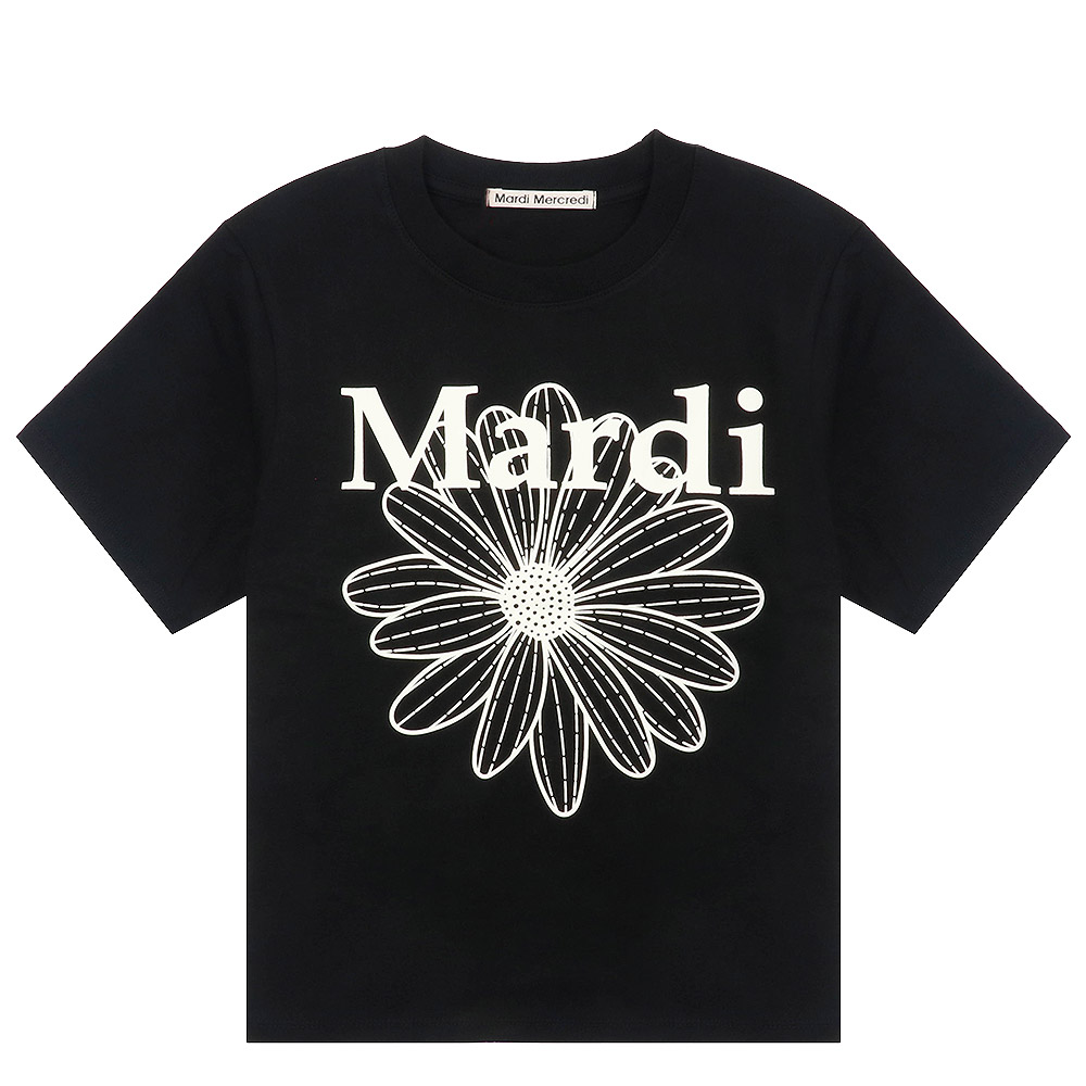 Tシャツ SLIM TSHIRT FLOWERMARDI BLACK IVORY 半袖 レディース 韓国 ファッション アパレル