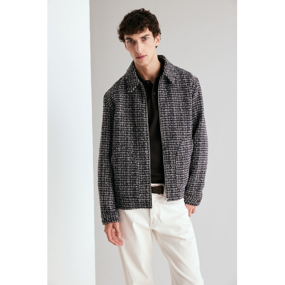 H&M ツイードオーバーシャツレギュラーフィットダークグレー/柄