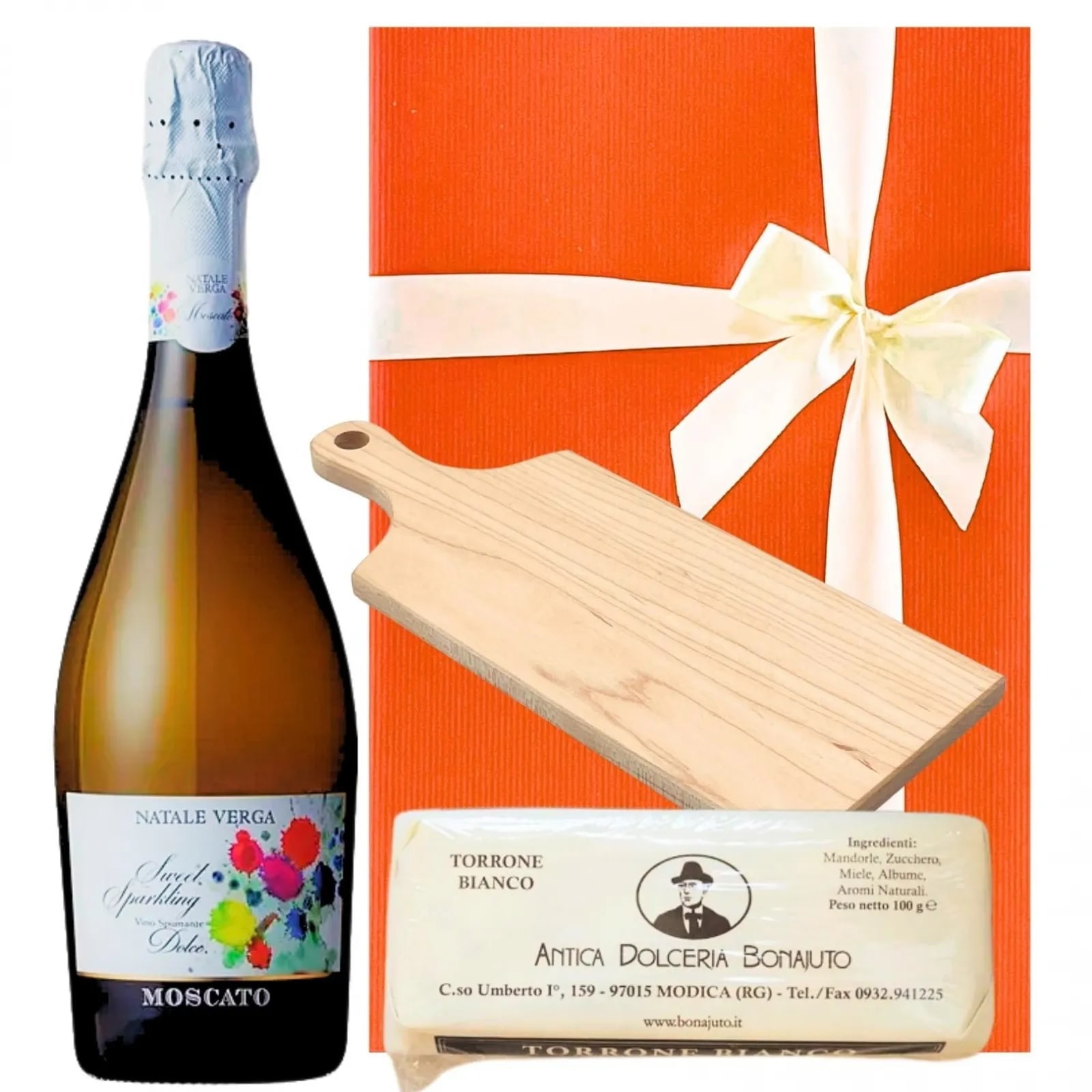 [ワインギフト] イタリア産 マスカットの甘口スパークリングワインと香ばしいアーモンド・ヌガーのセット ミニカッティングボード付き ギフト箱入り [ラッピング付] 6,699円