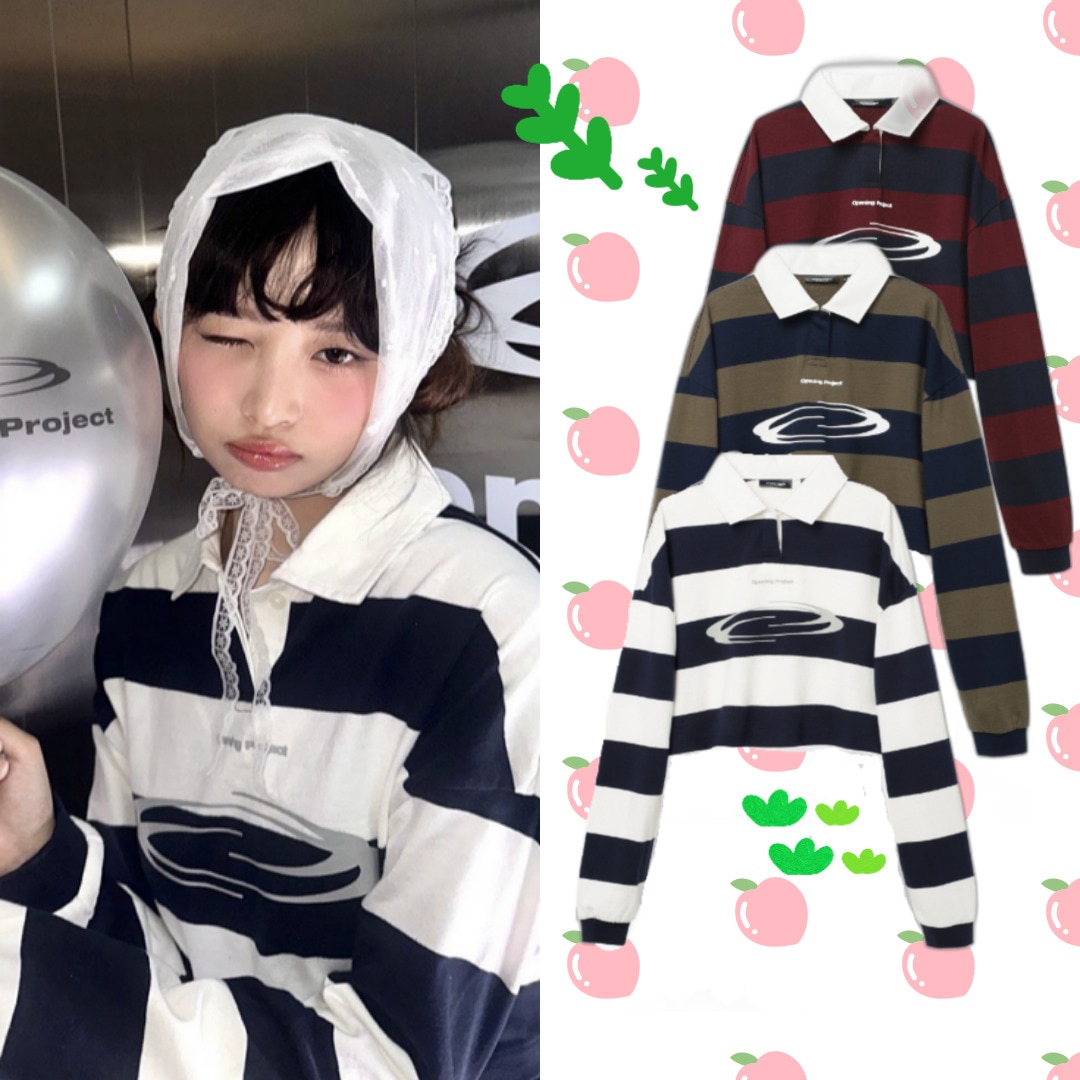 [IVEレイ着用] W Identity Stripe Collar T Shirt クロップTシャツ 3Color