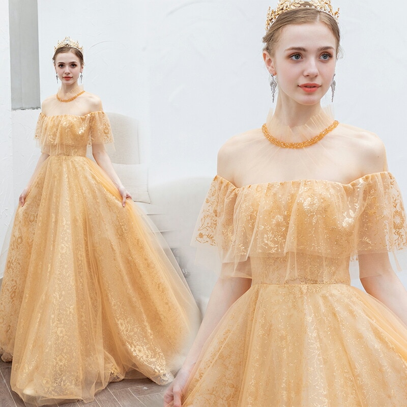 カラードレス 5分袖 Aラインドレス トレーンタイプ フォーマルドレス 前撮りドレス 花嫁 イブニングドレス 編み上げタイプ 豪華ドレス 撮影 ロングドレス 二次会 結婚式 発表会 演奏会 パール オ