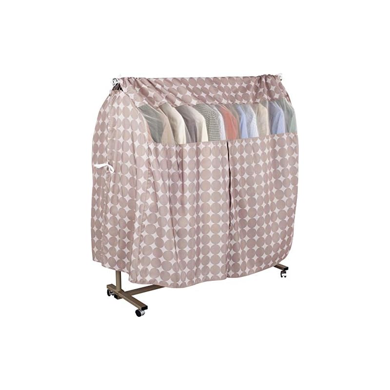 【3日以内発送】アストロ ハンガーラックカバー ブラウン サークル柄 横までカバー 幅(最大)140長さ120cm ポリエステル 洗える 衣類カバー 固定ヒモ付き 611-08