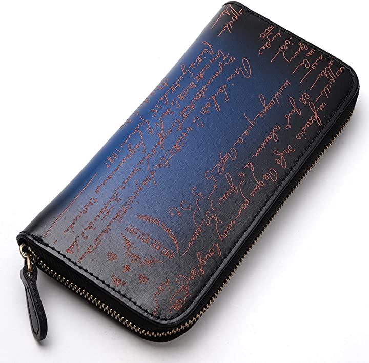 長財布 メンズ イタリアンレザー ラウンドファスナー 本革 牛革 大容量( ブルー)