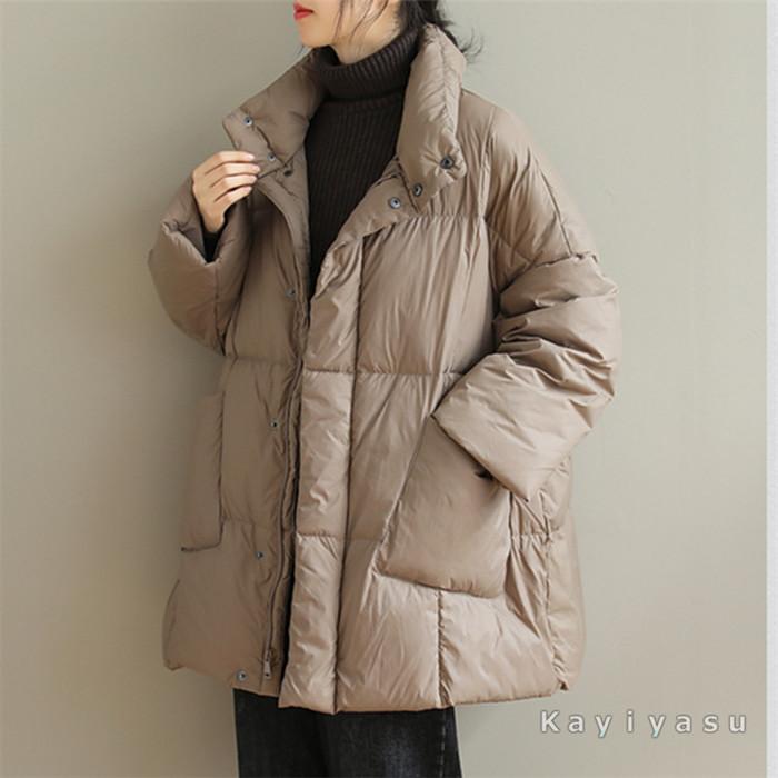 ダウンジャケット ダウンコート レディース ショート丈 立ち襟 コート 厚手 防寒服 体型カバー ダウン90％ カジュアル オシャレ 暖かい