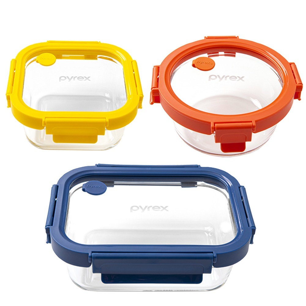 パイレックススチーム&オールガラス正方形520ml+直角640ml+円形650ml 3pセット