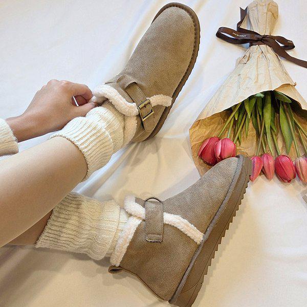 女性用ファーブーツ スエードアンクルブーツ