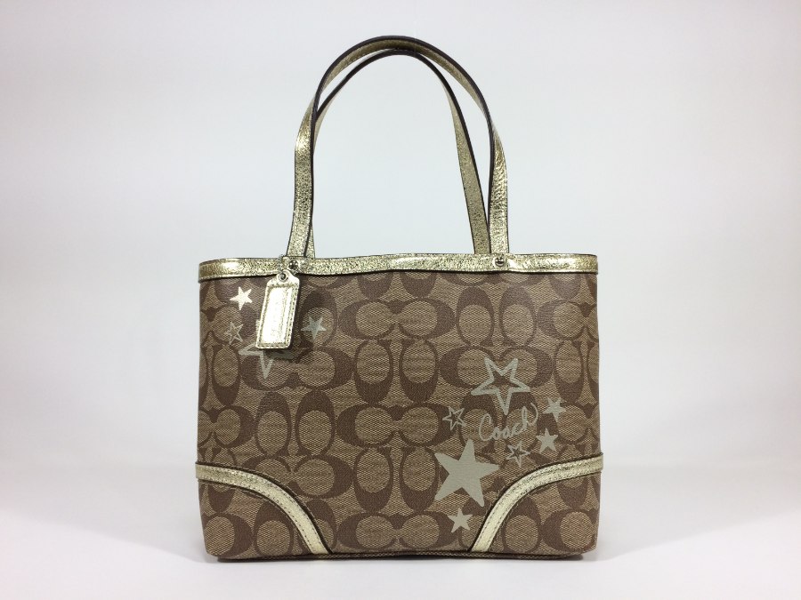 トートバッグ シグネチャー PVCレザー ブラウンゴールド 中古品