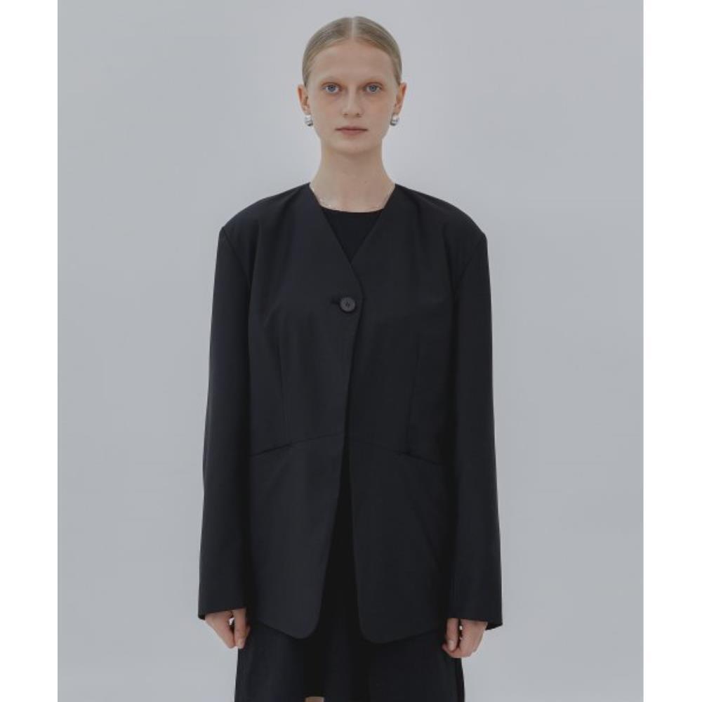 TREEMINGBIRD Non Collar One Button Jacket Black TMB231