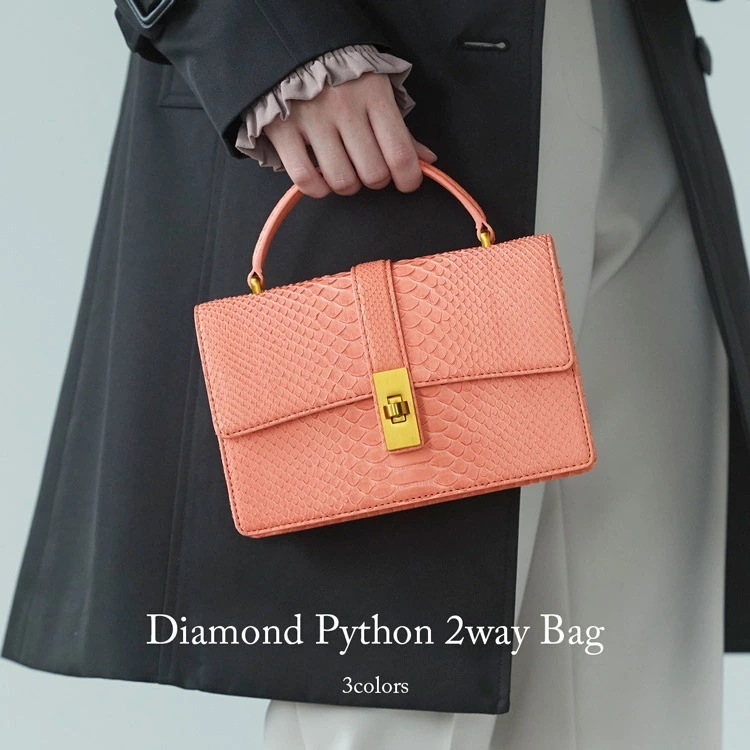 ダイヤモンドパイソン 2way ハンドバッグ レディース 2wayバッグ 本革 レザー パイソン 蛇革 蛇皮 ギフト プレゼント (06001905r)