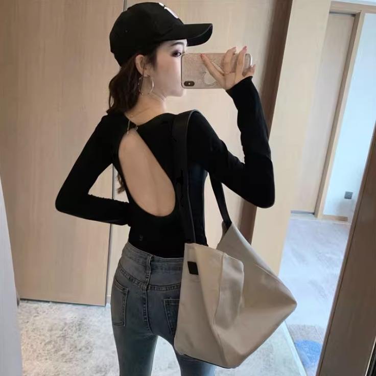 トップス カットソー プルオーバー ロングTシャツ 袖あり 長袖 萌袖 ラウンドネック 襟なし スリム バックシャン バックコンシャス 伸縮性 ポリエステル かわいい 大人可愛い きれいめ 大人 上品 5,681円