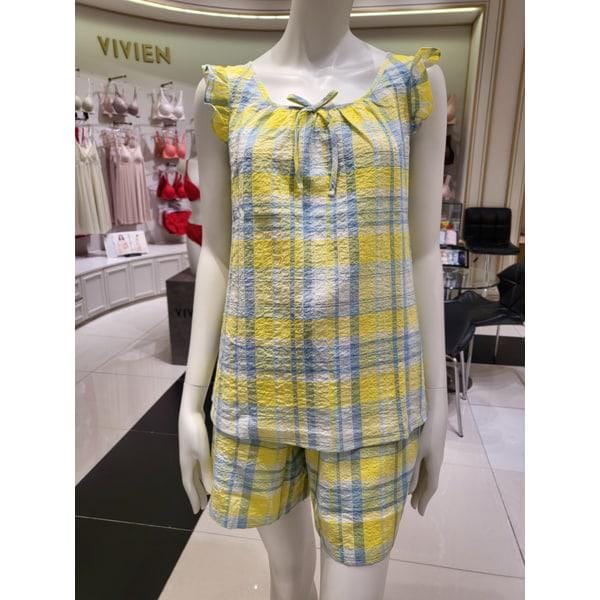 50수 混紡 先染め PUチェック 女性 イージーウェア 上下セット(EZ1924T/EZ1924B)