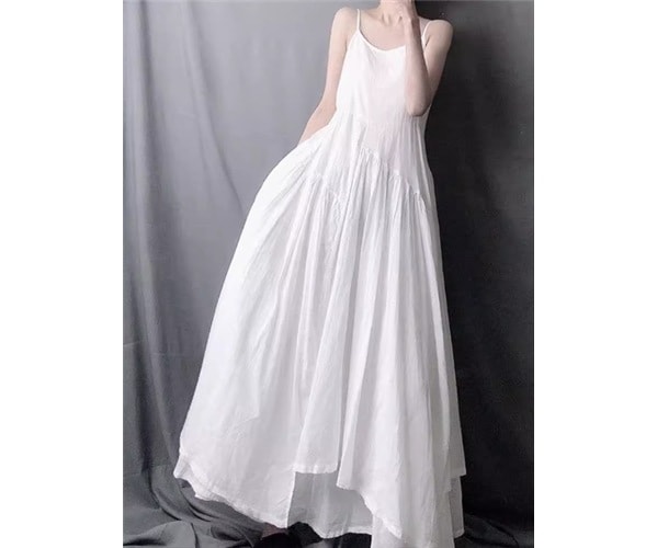 レディース ドレス ワンピース キャミワンピース ロング イレギュラー アシンメトリー 不規則 左右非対称 袖なし ノースリーブ フレア Aライン 切り替えデザイン プルオーバー コットン 綿