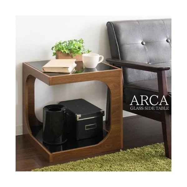 サイドテーブル おしゃれ ナイトテーブル ベッド横 白 スリム コンパクト 棚付き 収納 幅40cm ガラス天板 ミニテーブル 角型 ソファ横 新生活 ARCA ID004