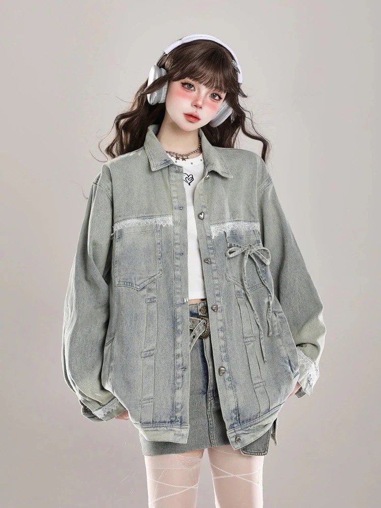 【急速出荷!】24 長袖 アウターかわいいジャケット 韓国トップス異素材 羽織りレディースコーデカジュアルシルエット裏ゆったりファッション系サイズ丈色っぽ 女っぽきれいめ大人合成フェイク風黑