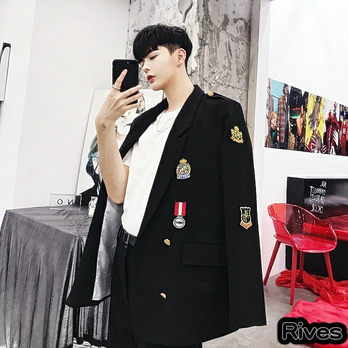 原宿 韓国 ブラック 黒 刺繍 ワッペン メンズ ジャケット 韓国ファッション 古着 韓国ストリート ロングコート 最旬トレンドパンツ Www Quartzhotel Mx