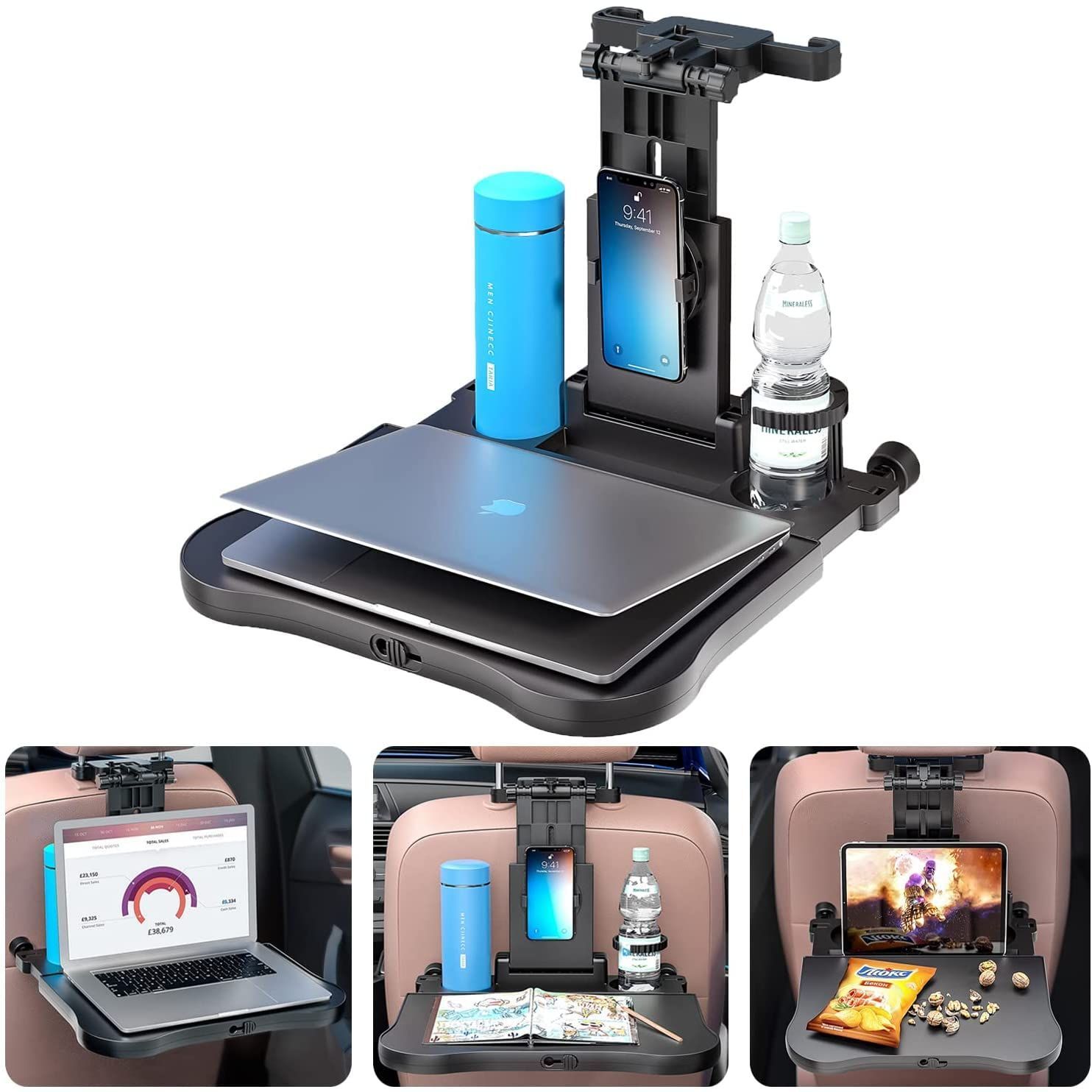 車 テーブル 後部座席 ヘッドレスト テーブル 車用 デスク 車内食事用テーブル リアシート テーブル カー テーブル 車載テーブル 360度回転携帯電話ホルダー付き 滑り止め 拭きやすい 折り畳み式 5,419円