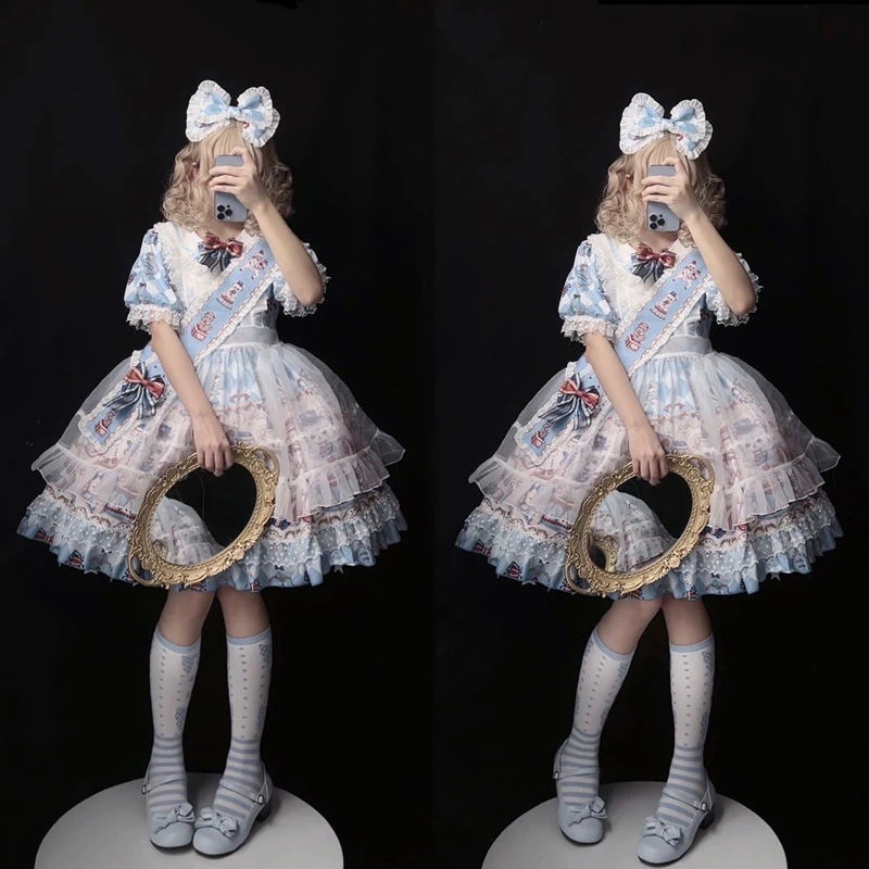 和服コスチュームコスチュームリトルベアアイドル~シュガーガール~ロリータネイビーカラー半袖opドレス夏