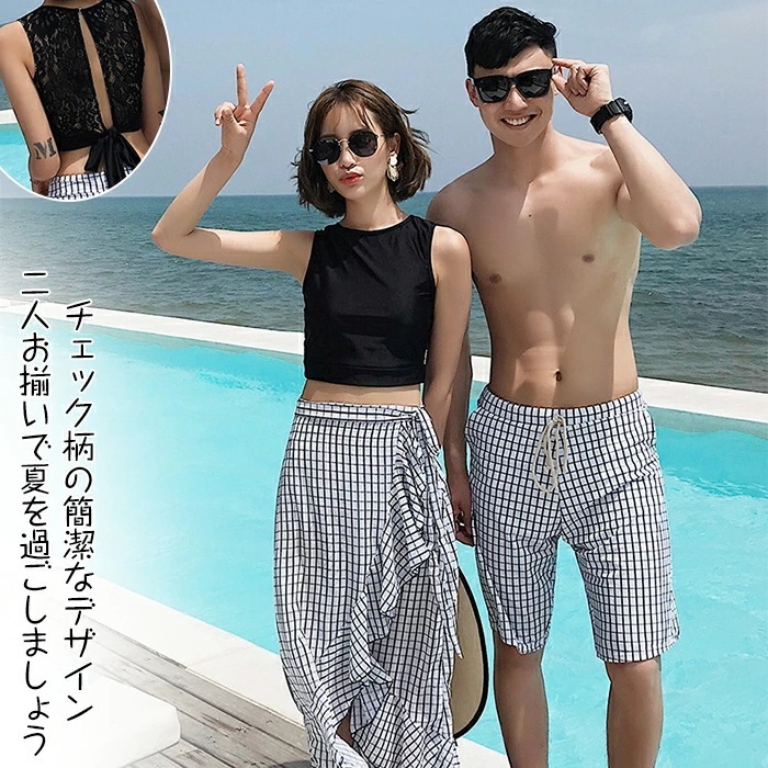 【急速出荷!】水着 レディース メンズ カップル 体型カバー 3点セット 短パン ブラ フィットネス 速乾 水泳 プール ビーチ 水陸両用 女子 男子 上下セット ぽっちゃり 夫婦 みずぎ 着やせ 女